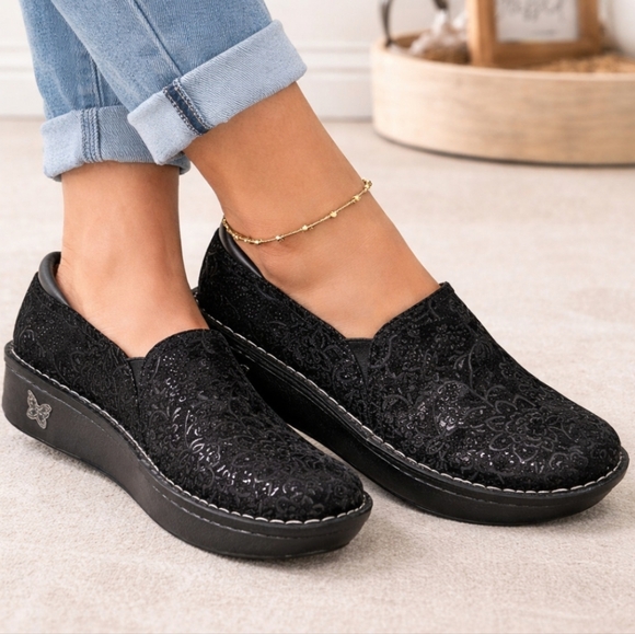 Alegria Shoes - Alegria Deb-551 Black Floral Women's Nursing Comfort Shoes Siza 41